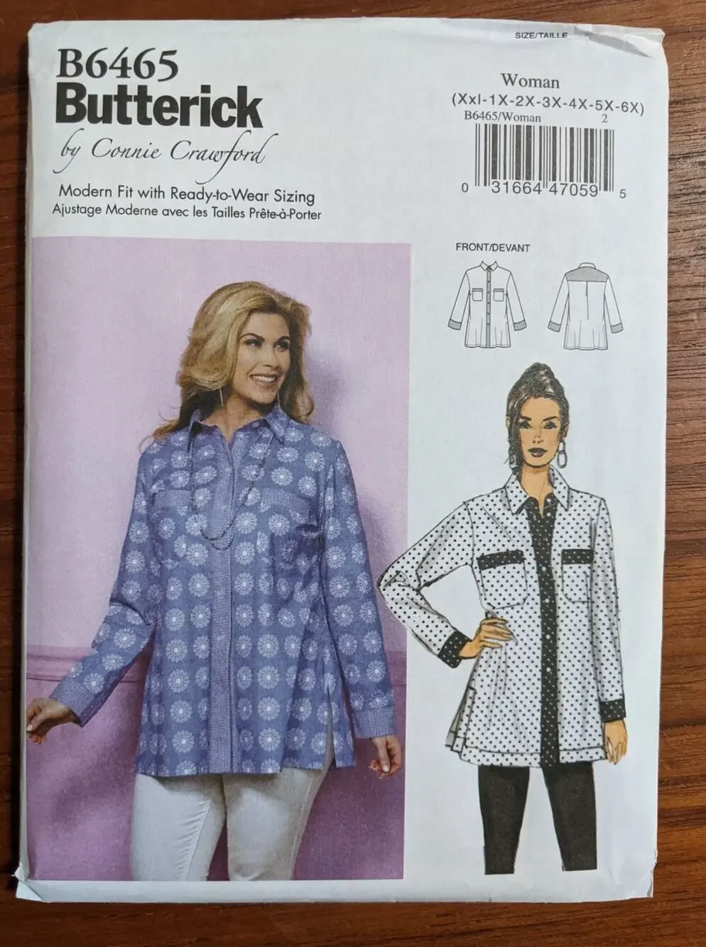 UNCUT Butterick 6465 Shirt Xxl-6X pattern